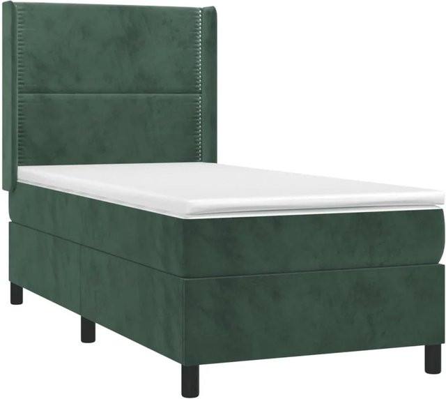 vidaXL Boxspringbett mit Matratze in Dunkelgrün aus Samt mit LED-Unterbettbeleuchtung und USB-Anschluss, B/T/H: 100 x 200 x 118 cm - Bild 1