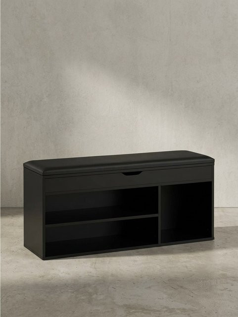 Schuhbank KADIMA DESIGN aus Kunstleder und Holz in Schwarz mit zwei Ebenen zur Schuhaufbewahrung, B/T/H: 104 x 51 x 32 cm - Bild 1