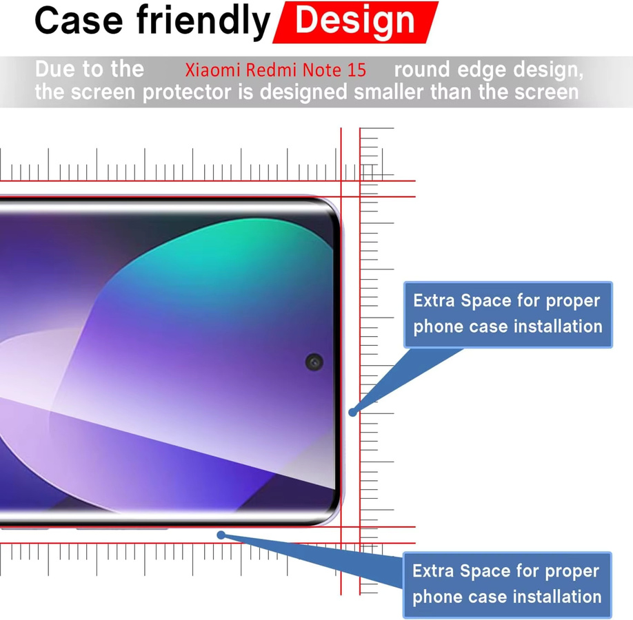 Xiaomi Redmi Note 15 4G/5G Displayschutzfolie aus gehärtetem Glas mit 3D-Vollschutz, transparent - Bild 5