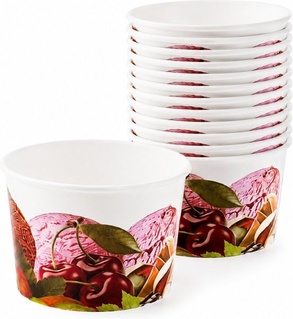 COFI 1453 Eisbecher aus Pappe mit floralem Fruchtmotiv, 500 ml, Mehrfarbig - Bild 1