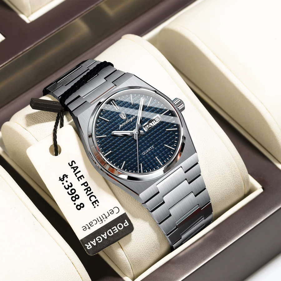 POEDAGAR Armbanduhr Quarz, Edelstahl, Blau, Herren - Bild 2