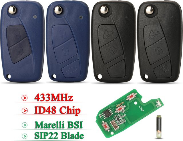 Jingyuqin Funkschlüssel mit 2 oder 3 Tasten für Fiat Bravo Linea Stilo Punto Ducato Ypsilon Daily sowie Peugeot Boxer und Citroen Jumper, 433 MHz, ID48 - Bild 1