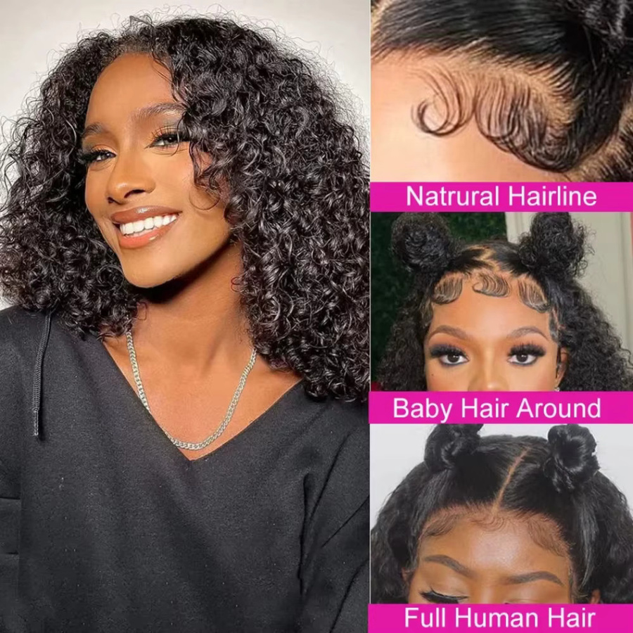 Larhali Bob Naturlockige Perücke aus Echthaar, 14 Zoll, Lace-Front, Damen - Bild 3