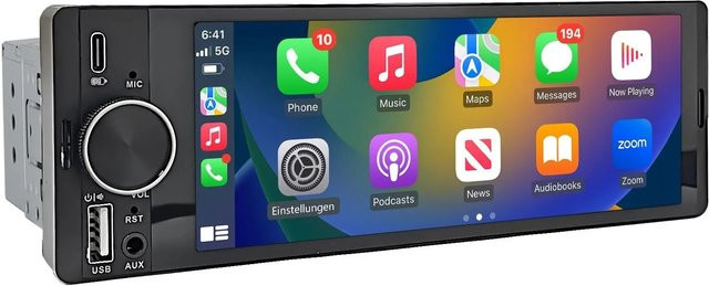 Junsung 1 Din Autoradio mit 6 Zoll HD IPS Touchscreen, Wireless Carplay, Android Auto, Bluetooth 5 und Mirror Link in Schwarz - Bild 1