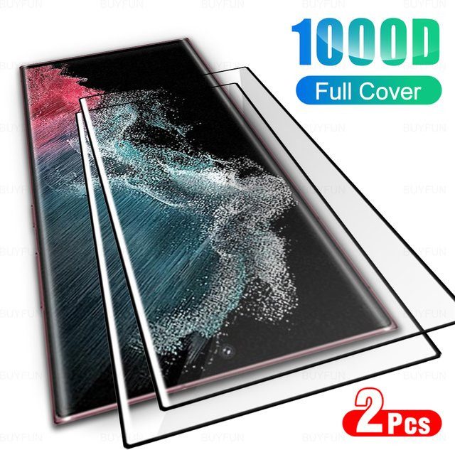 2 Stück Samsung Galaxy S22 Ultra und S23 Ultra Displayschutz aus gehärtetem Glas, voll gebogene Abdeckung, transparent - Bild 1