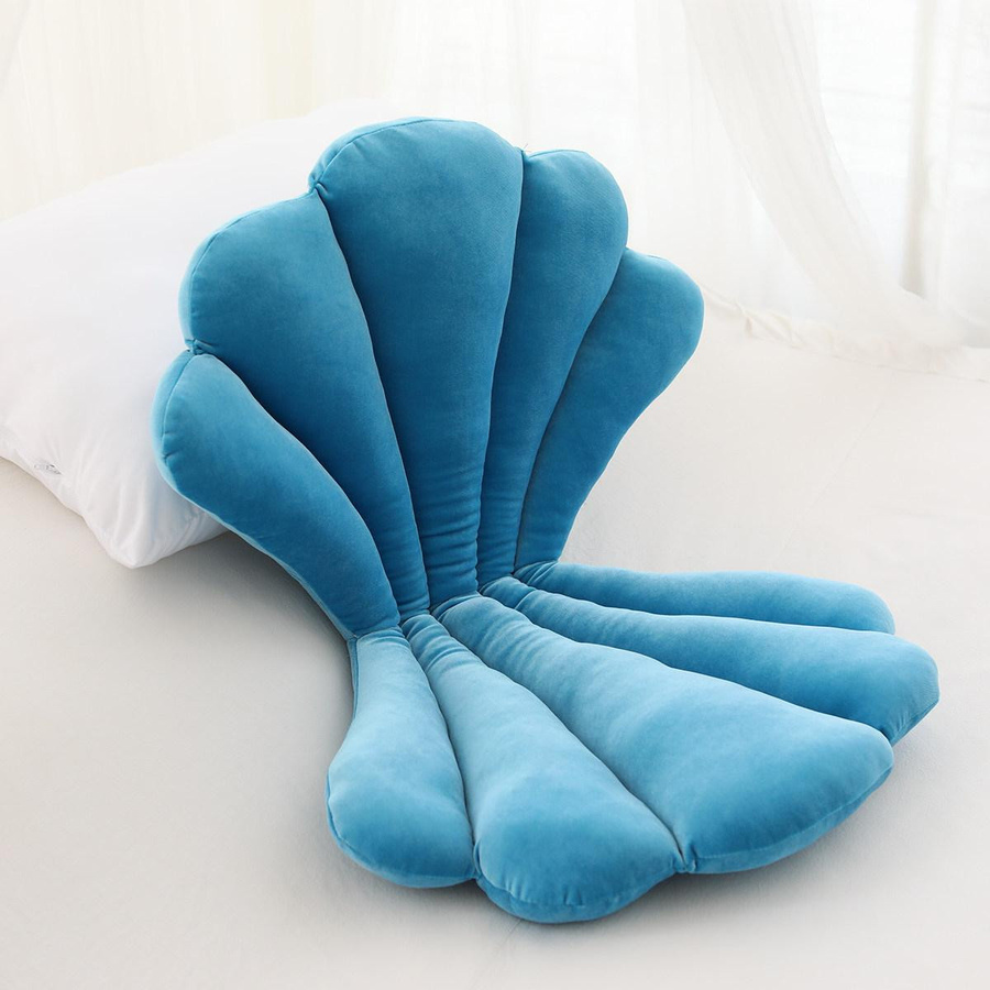 Yiran Furniture Muschel-Sitzkissen aus Samt in Blau, B/H/T: 75 x 50 x 6 cm - Bild 3
