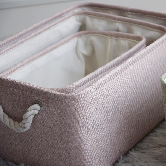 Set aus 3 faltbaren Aufbewahrungsboxen aus Stoff mit Griffen in Rosa - Bild 1