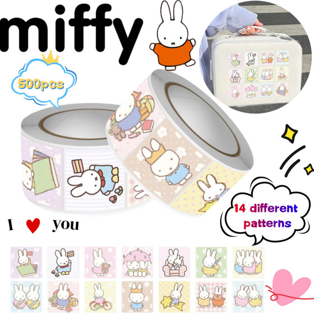 Miffy Curl Aufkleber Set mit 500 wasserfesten Anime-Cartoon-Drucken in Multicolor für DIY Tagebuch und Handyhüllen - Bild 1