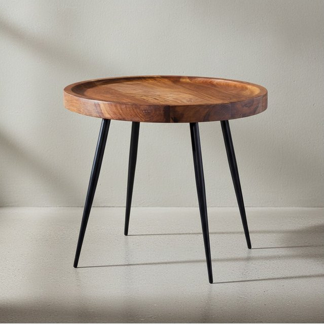 KADIMA DESIGN Beistelltisch aus massivem Sheeshamholz und Metall im Industrial-Design, braun, B/T/H: 46 x 40 x 46 cm - Bild 1