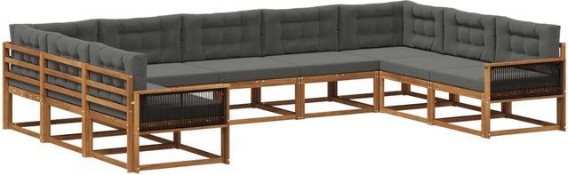 vidaXL Outdoor-Sofagarnitur in U-Form aus Akazienholz mit Kissen, Anthrazit und Natur - Bild 1