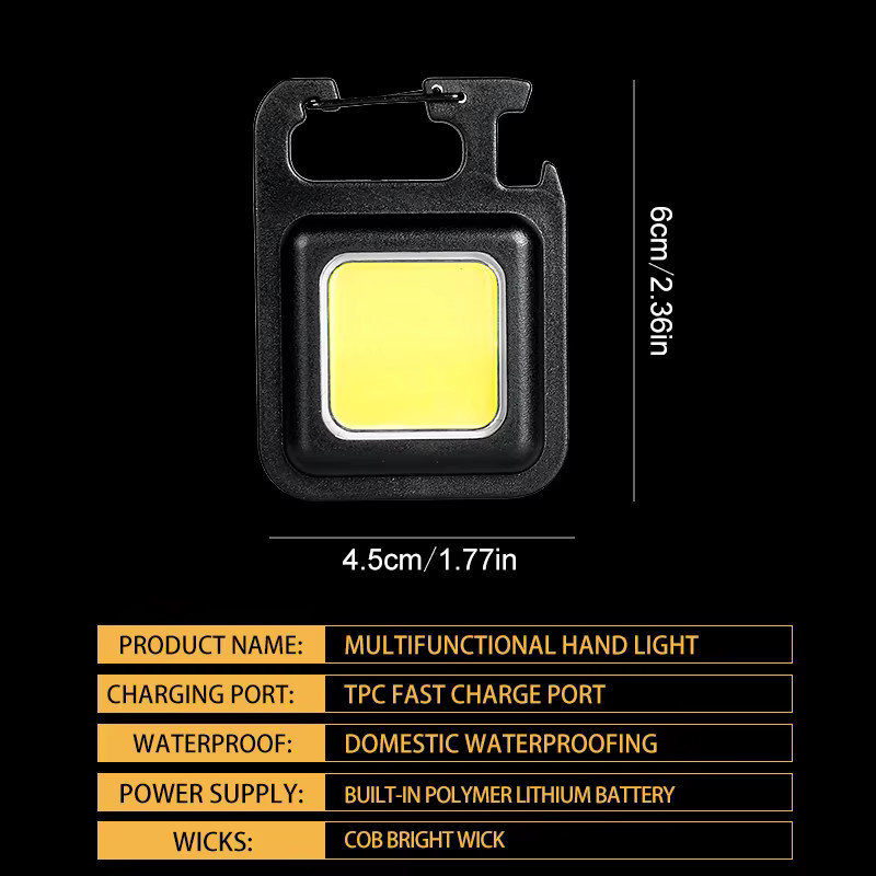 Heinast Mini-COB-Schlüsselanhänger-Taschenlampe in Schwarz, wiederaufladbare LED-Arbeitsleuchte mit Magnet für Notfälle und Outdoor-Camping - Bild 2