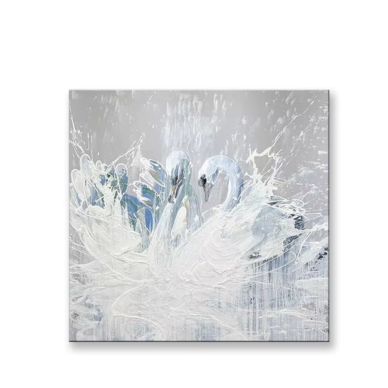 YYR Wall Art Abstraktes Ölgemälde Weißer Schwan als handgemachtes Leinwandbild für deine Heimdekoration - Bild 2