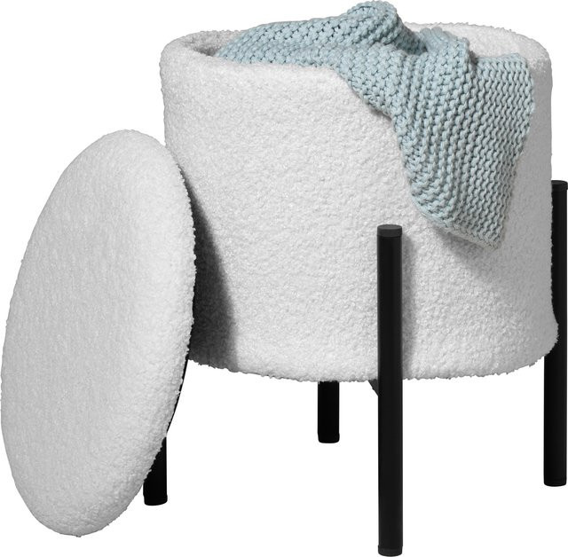 LIVARNO Hocker mit Staufach in Weiß mit Teddy-Bezug und Metallbeinen, B/T/H: 35 x 35 x 41 cm - Bild 1