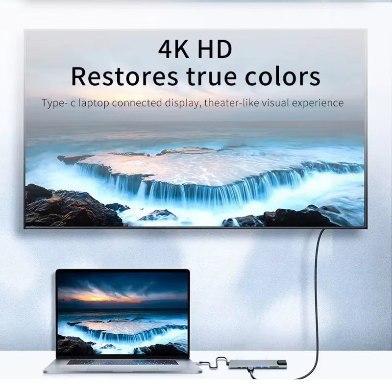 KOJESHUN 8 in 1 USB-C Hub Adapter mit 4K HDMI, RJ45 Ethernet, SD/TF Kartenleser und PD Schnellladefunktion für MacBook und Laptop - Bild 3