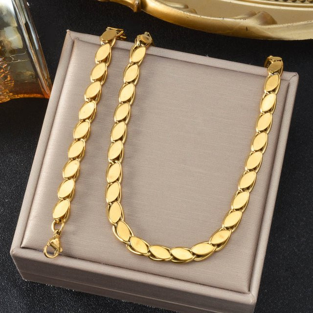 Schmuck-Set Halskette und Armband, vergoldetes Edelstahl, Gold, Unisex - Bild 1