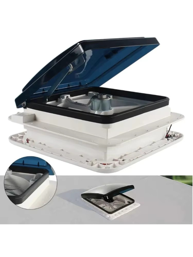 Bymaocar Wohnmobil-Lüfter und Wohnwagen-Dachfenster in Weiß mit LED-Licht, 12V, 6 Geschwindigkeiten, reversibler Motor, B/T: 28 x 28 cm - Bild 7