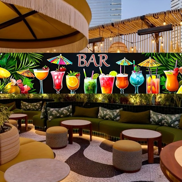 OURFETE Hawaiianisches Tropisches Bar-Banner mit Palmblatt-Motiv, Wanddekoration für Sommer-Strandparty und Tiki-Bar, Multicolor, B: 90 cm, H: 30 cm - Bild 1