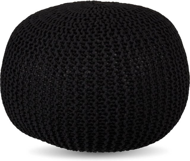 Relaxdays Sitzpouf im Boho-Design aus gestrickter Baumwolle, Schwarz, B: 33 cm, T: 46 cm, H: 33 cm - Bild 1