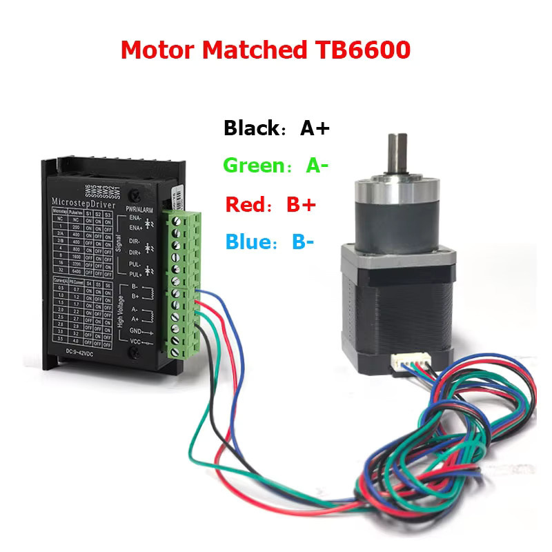 Nema17 Planetengetriebe-Schrittmotor mit hohem Drehmoment und integriertem Untersetzungsgetriebe in Schwarz, passend für TB6600-Antriebe - Bild 1