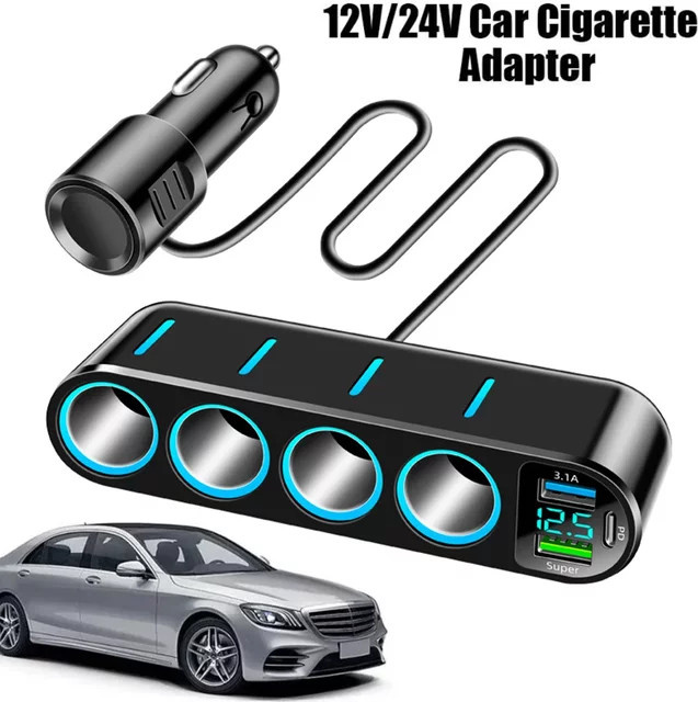 kebidumei 7 in 1 USB Typ C Auto Zigarettenanzünder Splitter Schnellladegerät für Dashcam und GPS, Schwarz - Bild 1
