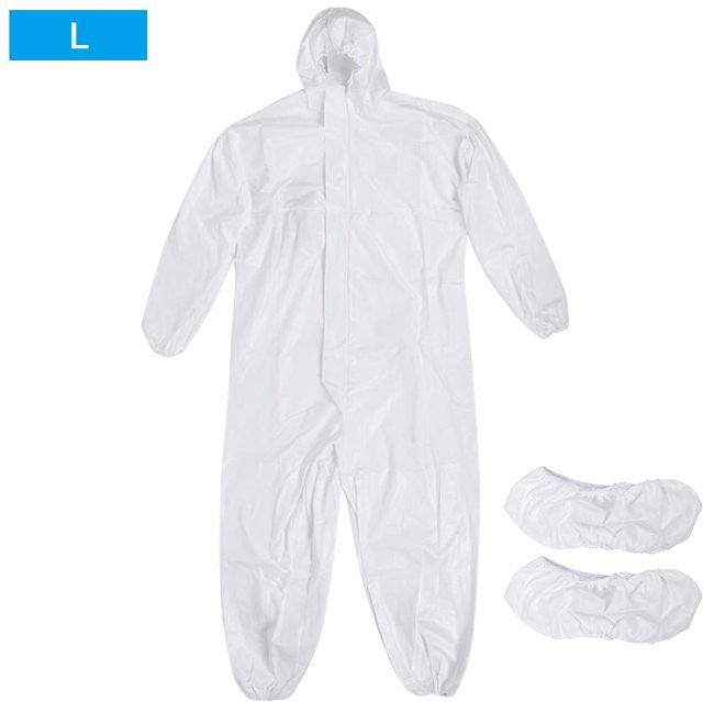Wiederverwendbarer Schutzanzug von Neoglint mit Kapuze und Überschuhen, Unisex, Weiß, Größe L - Bild 1
