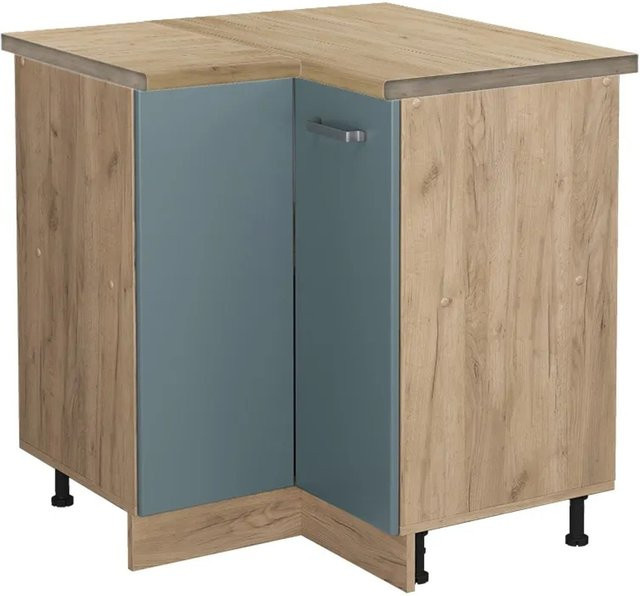 Vicco Eckunterschrank R-Line Küchenschrank in Blau-Grau und Goldkraft Eiche, modern mit Scharniertüren, B/T/H: 75,6 x 60,0 x 81,6 cm - Bild 1