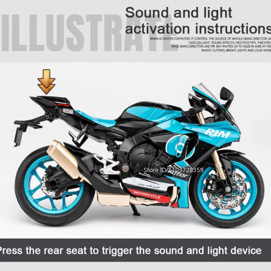MAKEDA R1M R1 Motorrad Modell, 1:12, Metall, mit Sound und Licht - Bild 2