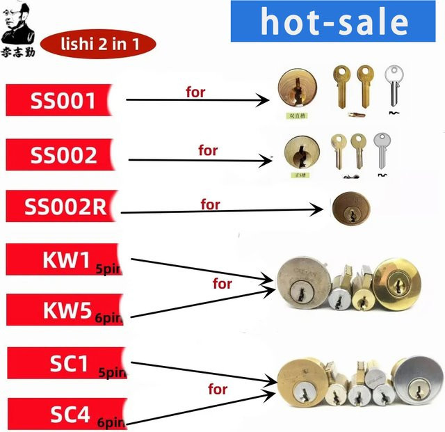 Lishi 2-in-1 Schlosserwerkzeug für Haustür-Zylinderschlösser SS001 SS002 SS002R R52 KW1 KW5 SC1 SC4 SC20 M1/MS2 AM5 R52L - Bild 1