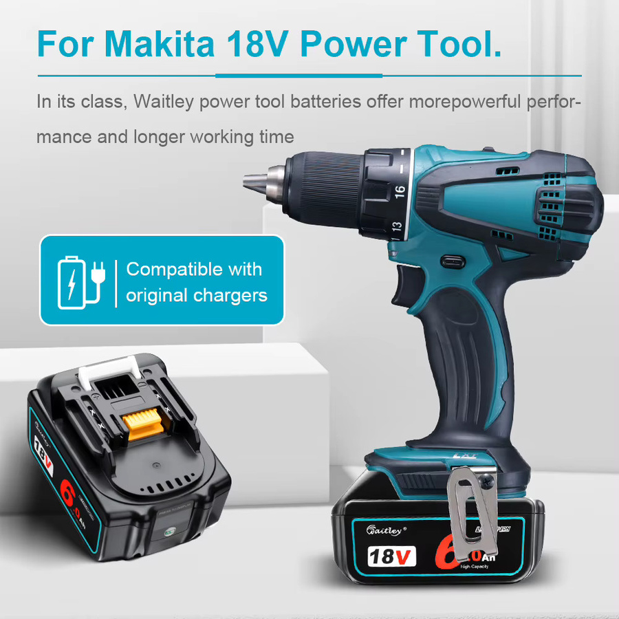 Waitley wiederaufladbarer Li-Ionen-Akku für Makita 18 V, 6000 mAh, Farbe: Schwarz - Bild 2