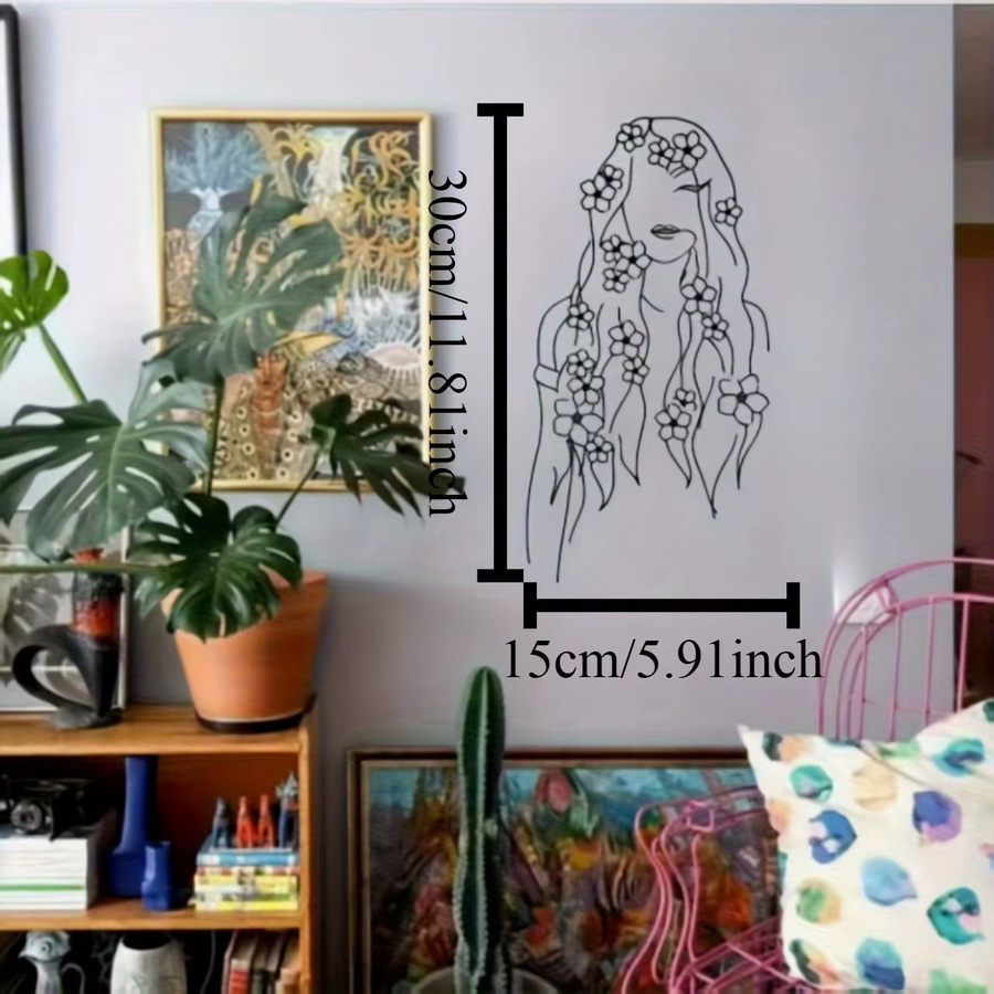 CIFBUY Metall-Wanddekoration Minimalistische Linienkunst Frau in Schwarz mit geometrischen und botanischen Elementen - Bild 2