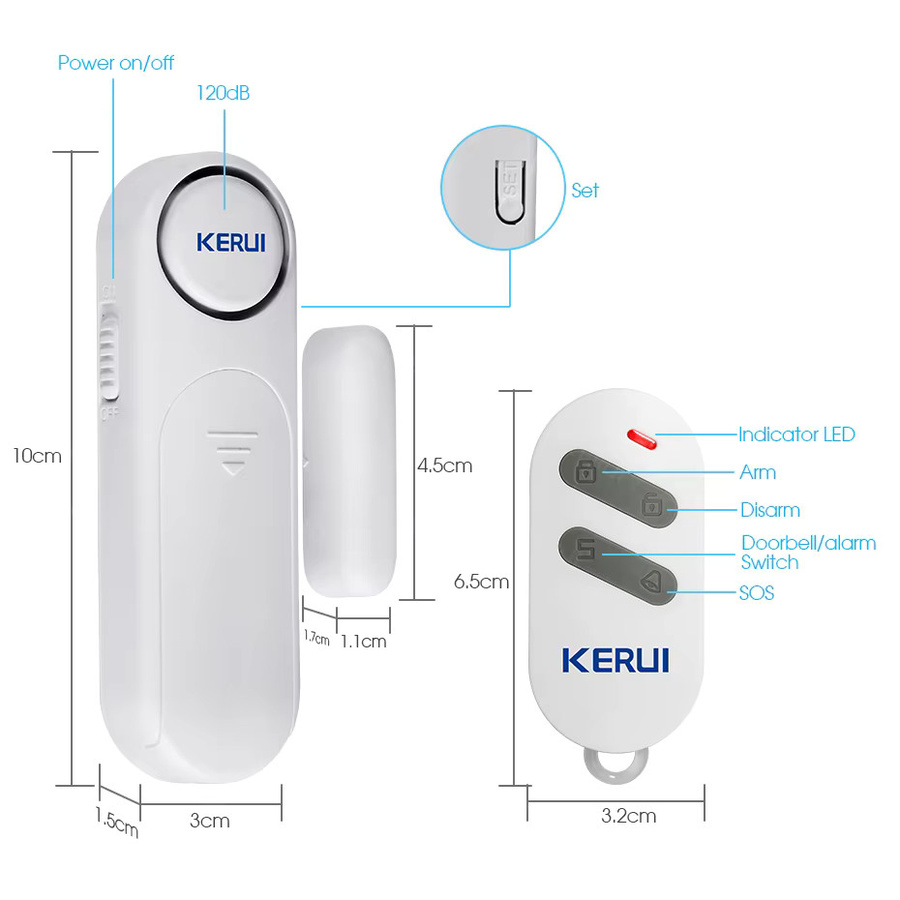 KERUI Anti-Diebstahl Tür- und Fenstersensor-Alarm D121 mit 120dB Signal und kabelloser Fernbedienung, Farbe: Weiß - Bild 5