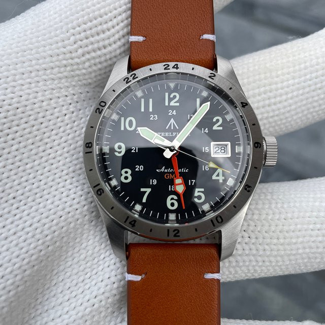 STEELFLIER Armbanduhr, Automatik, Edelstahl, Leder, Schwarz, Herren - Bild 1