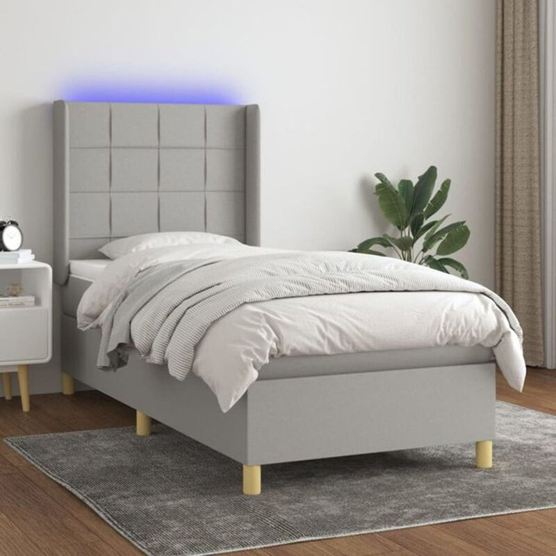 vidaxl Boxspringbett mit Matratze in Grau aus Stoff, B/T/H: 90 x 200 x 118 cm - Bild 1