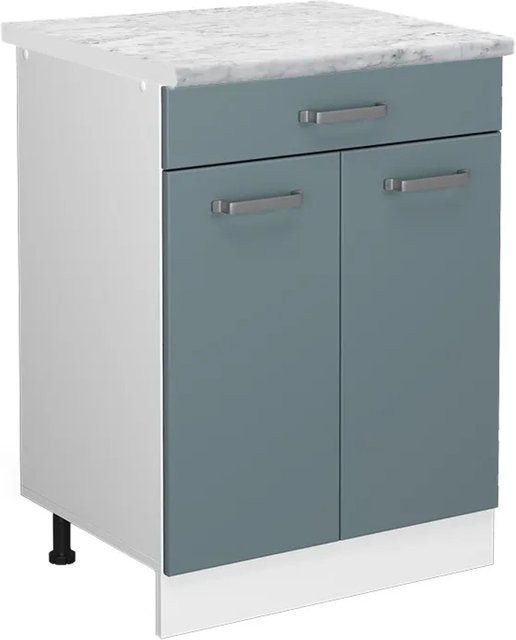 Vicco R-Line Schubladenschrank für die Küche in Blau-Grau mit Marmor-Optik, Breite: 60 cm - Bild 1