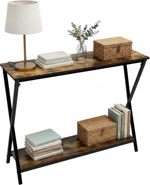 Relaxdays Konsolentisch im Industrial-Style aus MDF und Eisen in Braun und Schwarz mit 2 Ablagen, B/T/H: 100 x 80 x 30 cm - Bild 1