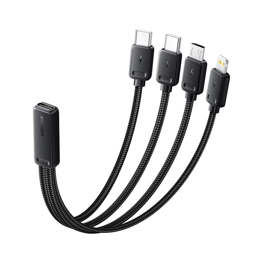 Essager 4-in-1 Schnellladekabel für Reisen in Schwarz mit USB-C, Micro-USB und Lightning Adaptern - Bild 7