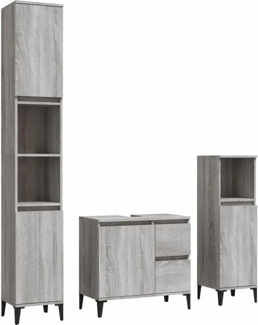 vidaXL 3-tlg. Badmöbel-Set modern in Grau Sonoma, bestehend aus Waschbeckenunterschrank, Standschrank (S) und Standschrank (L) - Bild 1