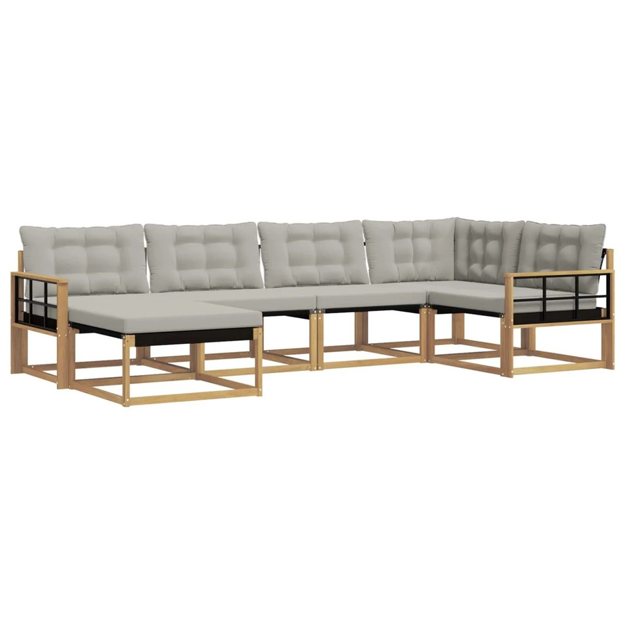 vidaXL Outdoor-Sofagarnitur 6-teilig aus Akazienholz in L-Form mit Polstern und Ottoman, Weiß und Hellgrau - Bild 2