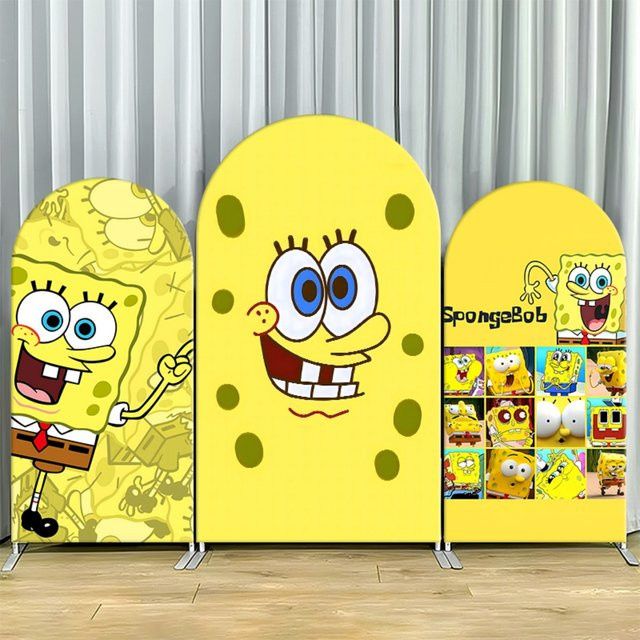 SpongeBob Schwammkopf Party-Hintergrundbezug von Potdemiel in Gelb mit geometrischem Gitter-Design aus dickem Textilstoff - Bild 1