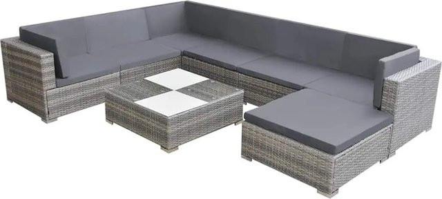 Furnicato Rattan Gartensofagarnitur in U-Form mit Polstern, Grau - Bild 1