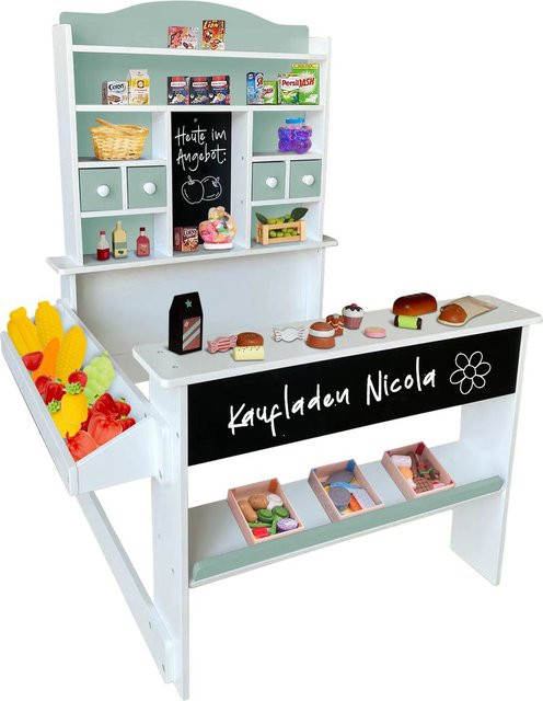 Coemo Kaufladen Nicola aus Holz mit Theke in Grün und Multicolour, B/T/H: 74 x 108 x 36 cm - Bild 1