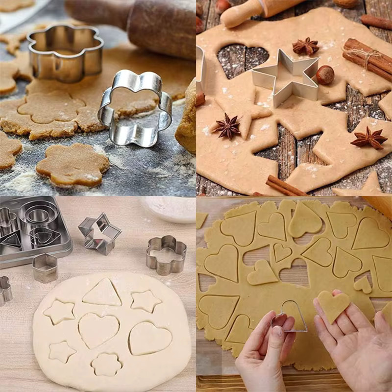 XINCHEN Cookie Cutter Set aus Edelstahl mit Aufbewahrungsbox, Geometrie und Herz-Formen für Linzer Kekse und DIY Gebäck-Dekoration, Silber - Bild 4
