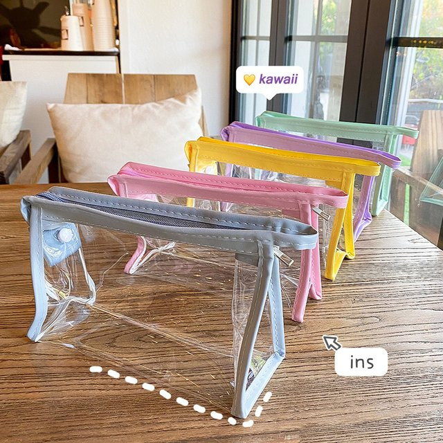 Transparentes Kawaii Federmäppchen aus PVC in Pink als praktischer Stifte-Organizer für Schule und Büro - Bild 1