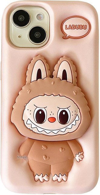 Cartoon Stoff-Schutzhülle mit Ständer für Apple iPhone 14 13 12 11 und 17 16 15 Pro Max sowie iPhone XR in Pink - Bild 1