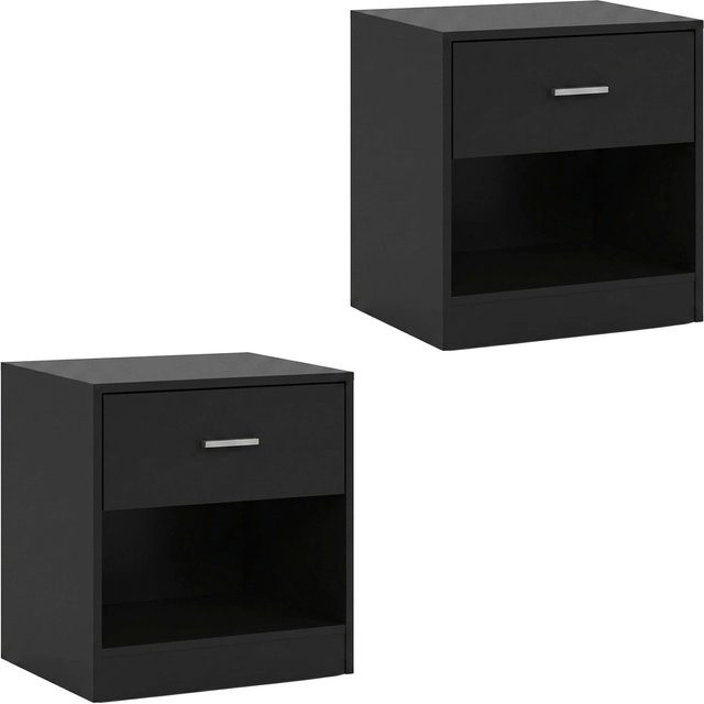 Relaxdays Nachttisch aus MDF in Schwarz mit Schublade, 2er-Pack, B: 41 cm, T: 39 cm, H: 28 cm - Bild 1
