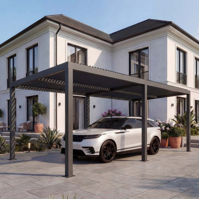 Carport MCW-L46 Autoüberdachung aus Aluminium mit Regenrinne und Lamellendach in Anthrazit B: 6 m, T: 3 m - Bild 1