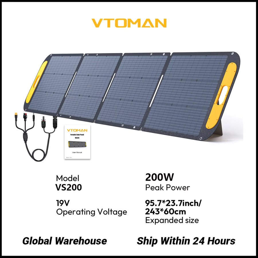 VTOMAN VS200 Faltbares Solarpanel Set, 200W Hocheffizientes Solarpanel in Schwarz für Reisen, Telefon und Boot, 19V - Bild 2