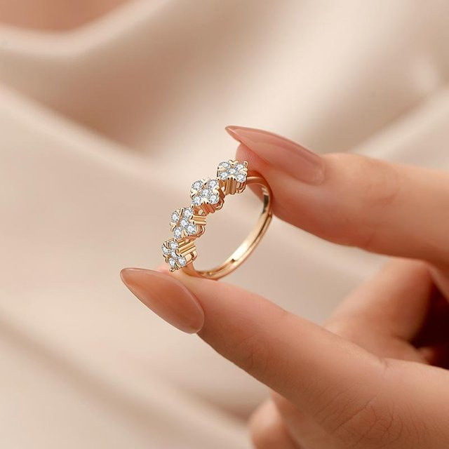 Lucky Star Jewelry Blumenring Damen, Kupfer, Roségold, Zirkonia - Bild 1
