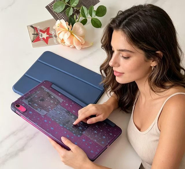 Apple iPad Hülle in Wassermelonenrot mit Glitzer-Effekt, Schlanke durchscheinende Hart-PC-Schutzhülle - Bild 1