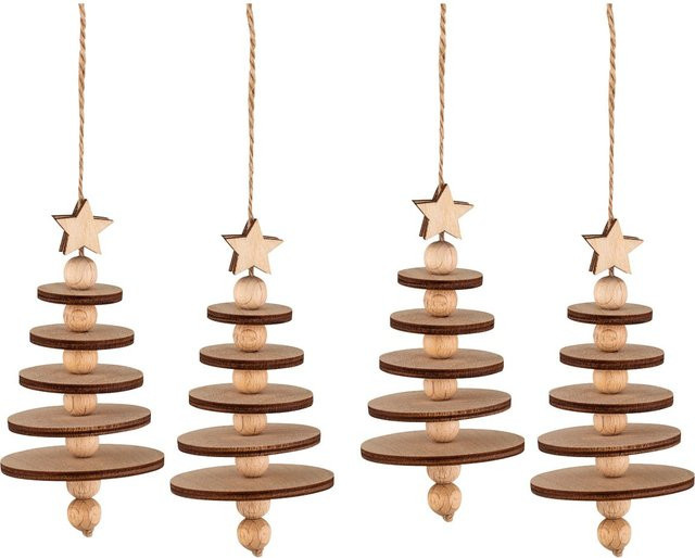 Rayher Bastelset Baum-Anhänger aus Birkenholz in Beige und Naturholz mit Jutegarn für Weihnachten - Bild 1